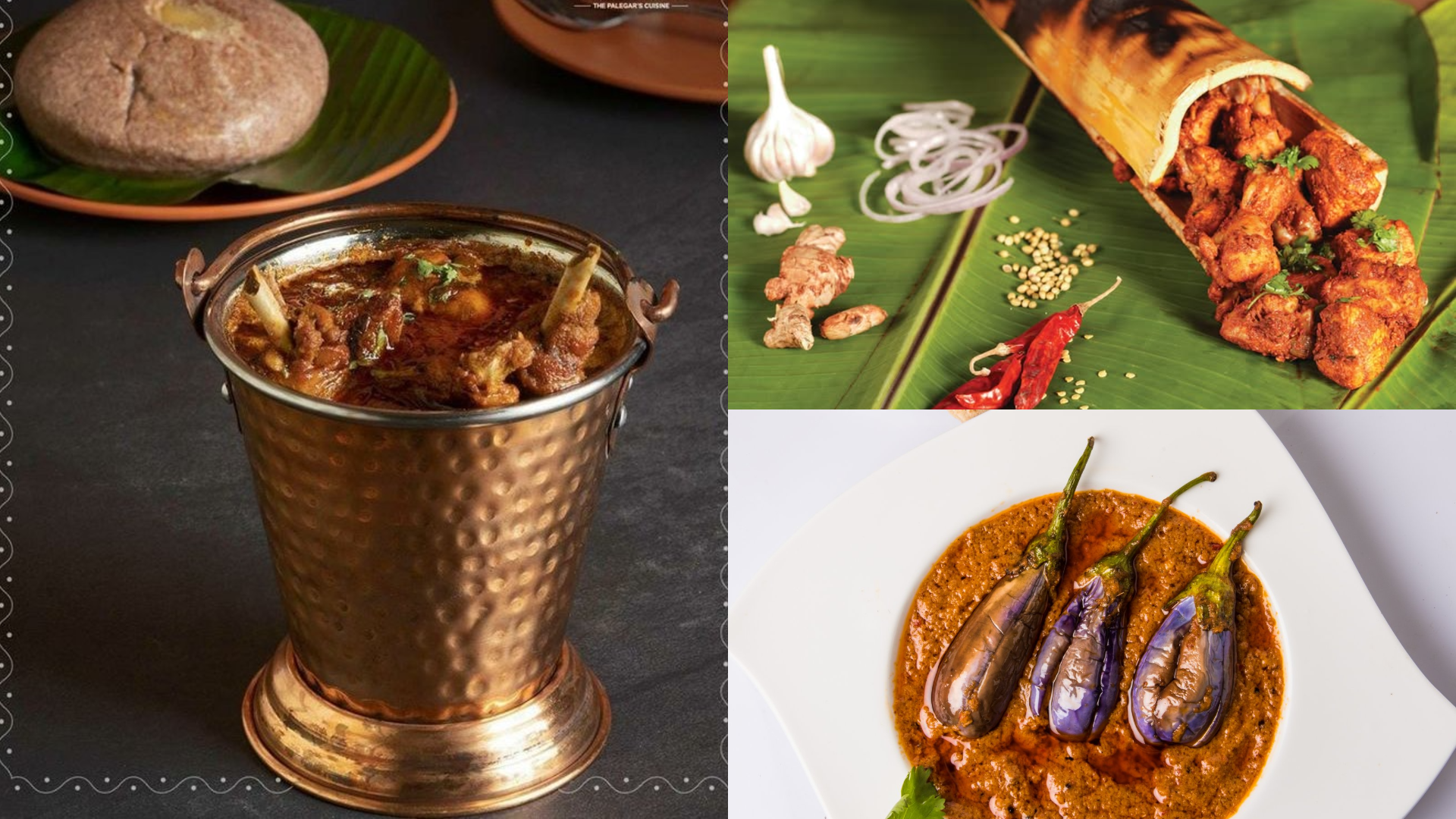 Andhra Style Natukodi Curry, Stuffed Spicy Brinjal Curry, Bamboo Chicken