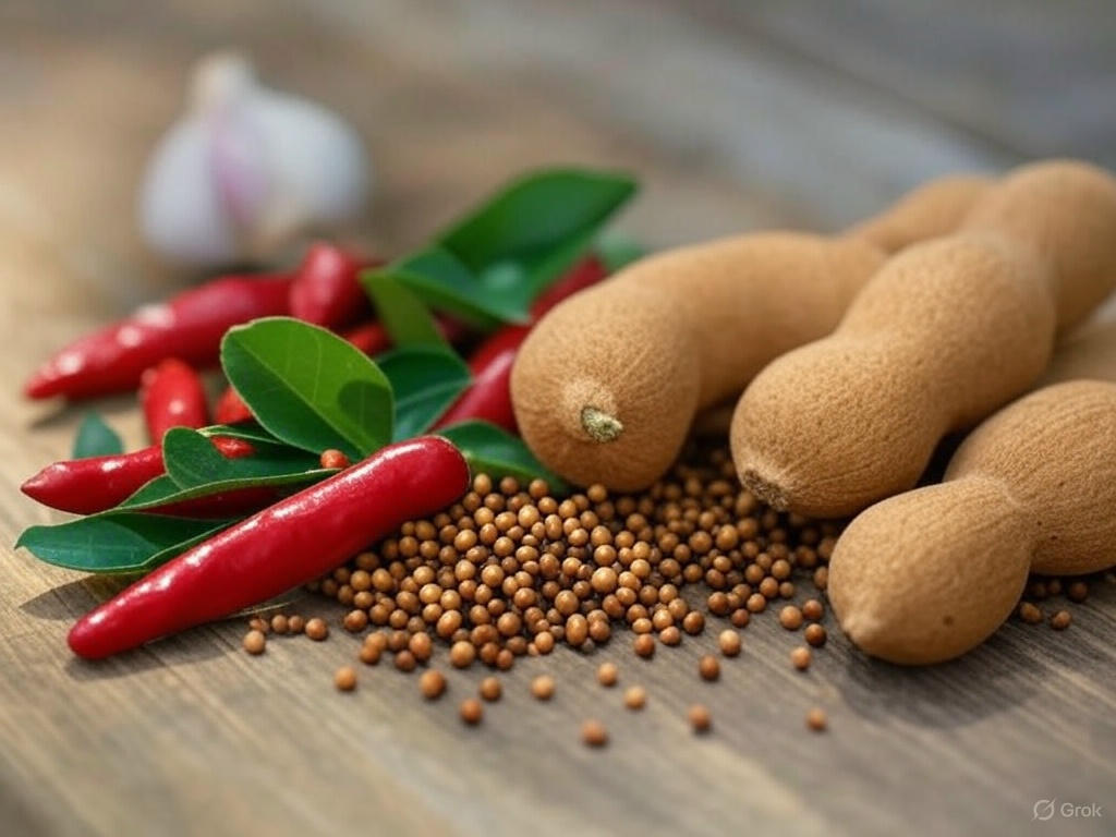 Spices with Chilli, Tamarind, Garlic, Musturd Seeds and Curry Leaves